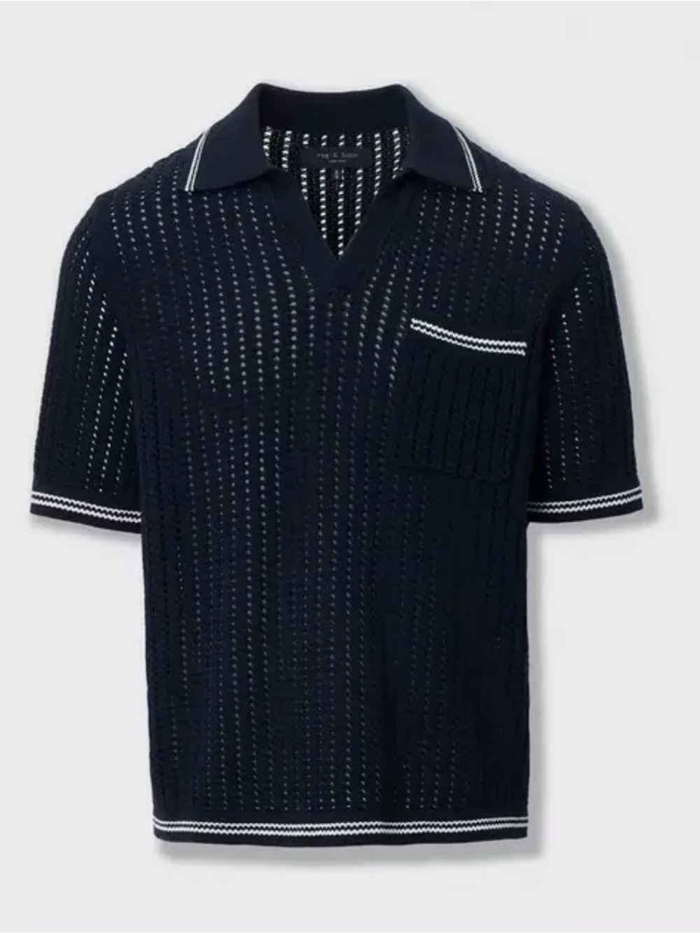 Rag & Bone Johnny Collar Crochet Polo Shirt Black (NWT)